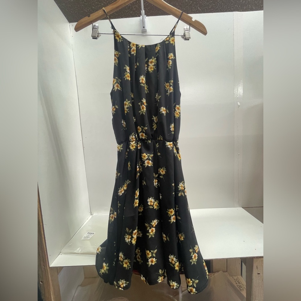 Papaya Black Floral Midi Dress with Yellow Flowers